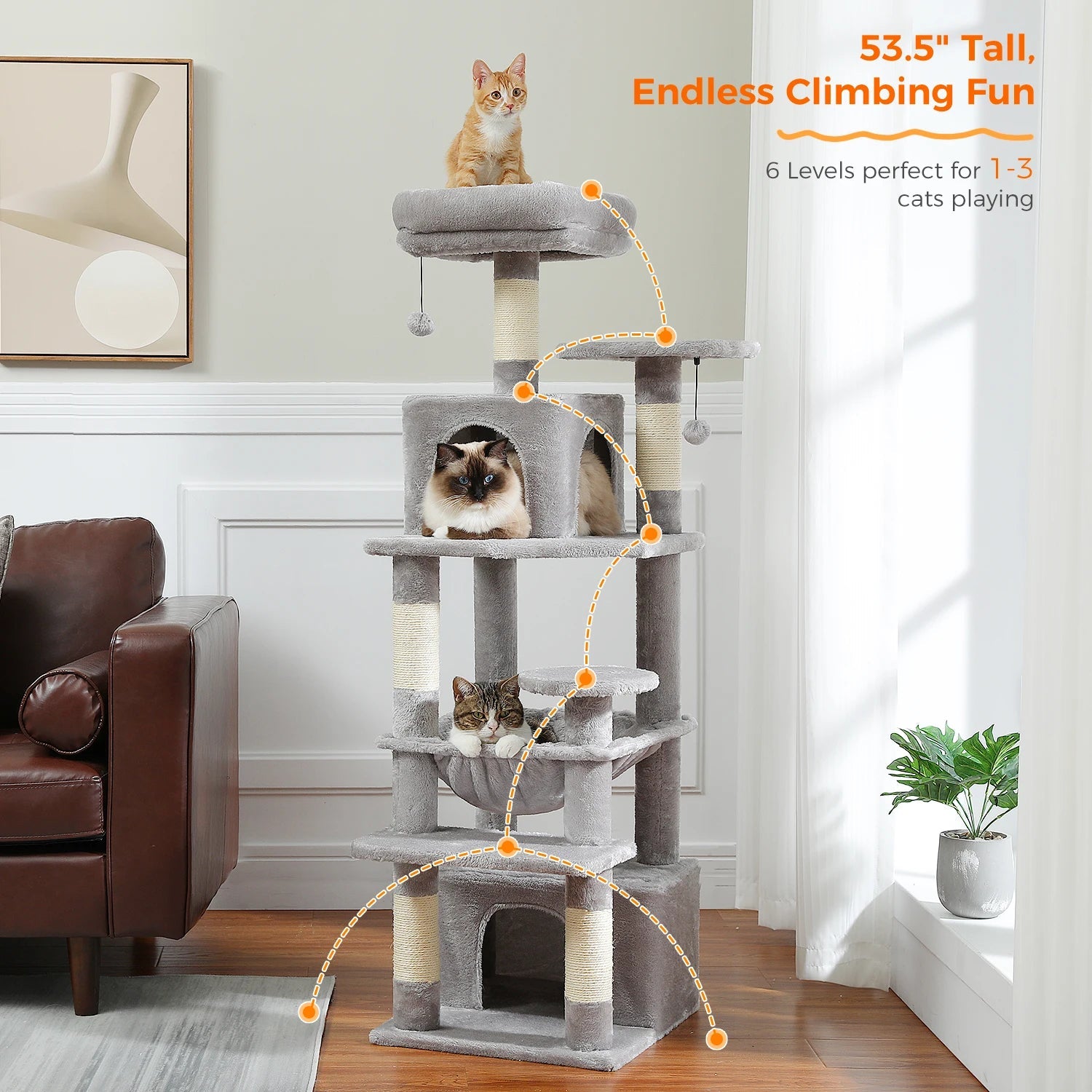 Large Cat Tree and Tower for Indoor Cats With Sisal-Covered Scratching Posts Spacious Hammock Padded Perches and Condos Cat Toys Brinira