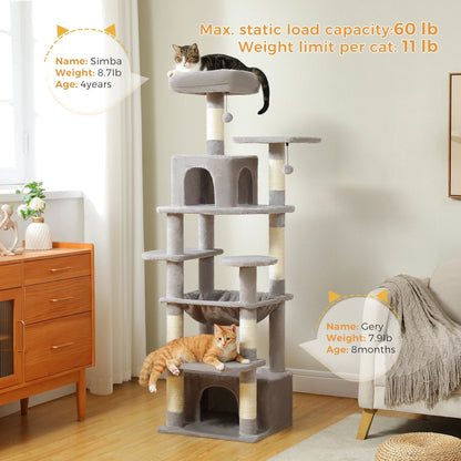 Large Cat Tree and Tower for Indoor Cats With Sisal-Covered Scratching Posts Spacious Hammock Padded Perches and Condos Cat Toys Brinira