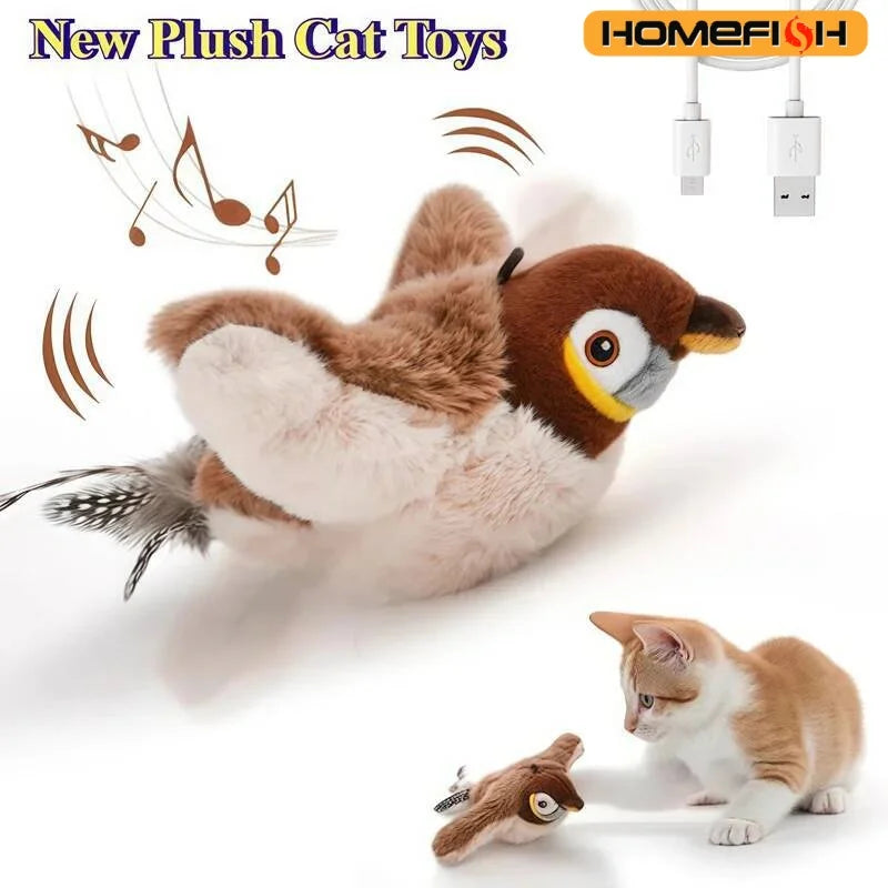 New Simulated Bird Cat Toy Interactive Toys Dog Rechargeable Chirping Flapping Bird(no Flying) Touch Activated Plush Toy Pet Brinira