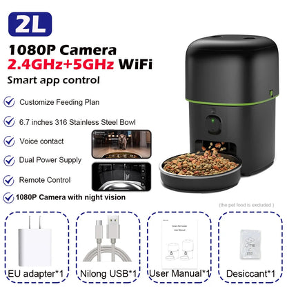 Automatic Cat Feeder Camera Pet Smart Cat Food Kibble Dispenser 2.4G/5GWiFi Tuya APP Control Auto Feeder For Cat Dog Accessories Brinira