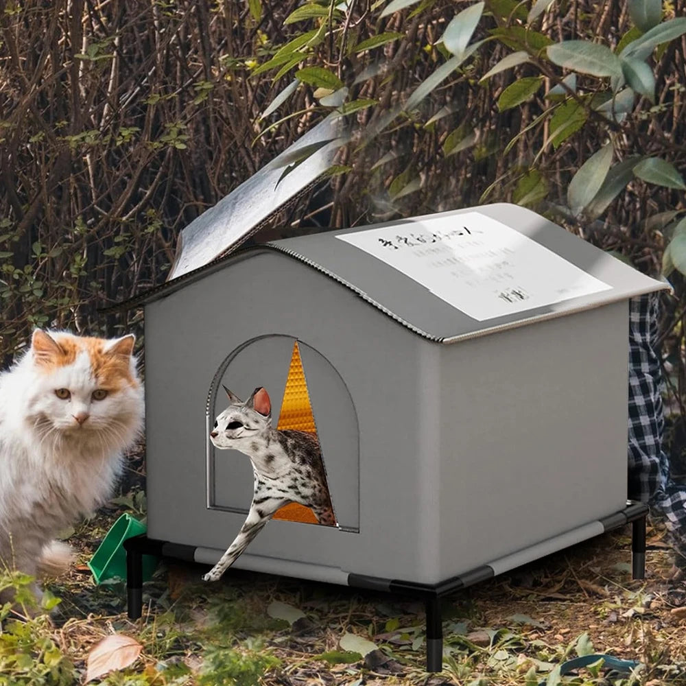 Stray Cat Houses with Mat Waterproof Winter Warm Shelter Foldable Pet Cave Nest Sleeping Beds for Outdoor Cats Small Dog Puppies Brinira