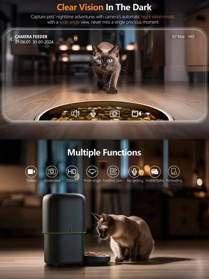 Automatic Cat Feeder Camera Pet Smart Cat Food Kibble Dispenser 2.4G/5GWiFi Tuya APP Control Auto Feeder For Cat Dog Accessories Brinira